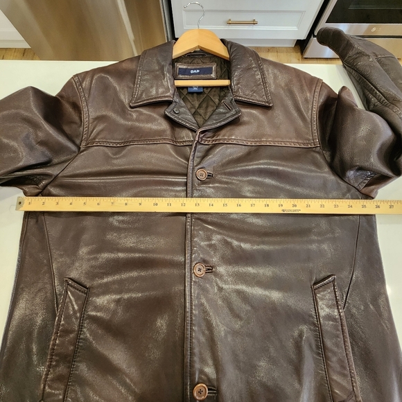 Vintage Gap 100% Cow Leather Long Jacket Mens XL Brown Quilted Lined 3 Button - Picture 9 of 11